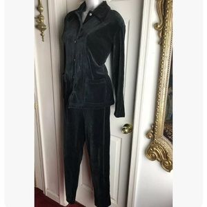 Talbots Women's Black Velour Casual Outfit Jacket/Pants  -SIZE Petite Medium M